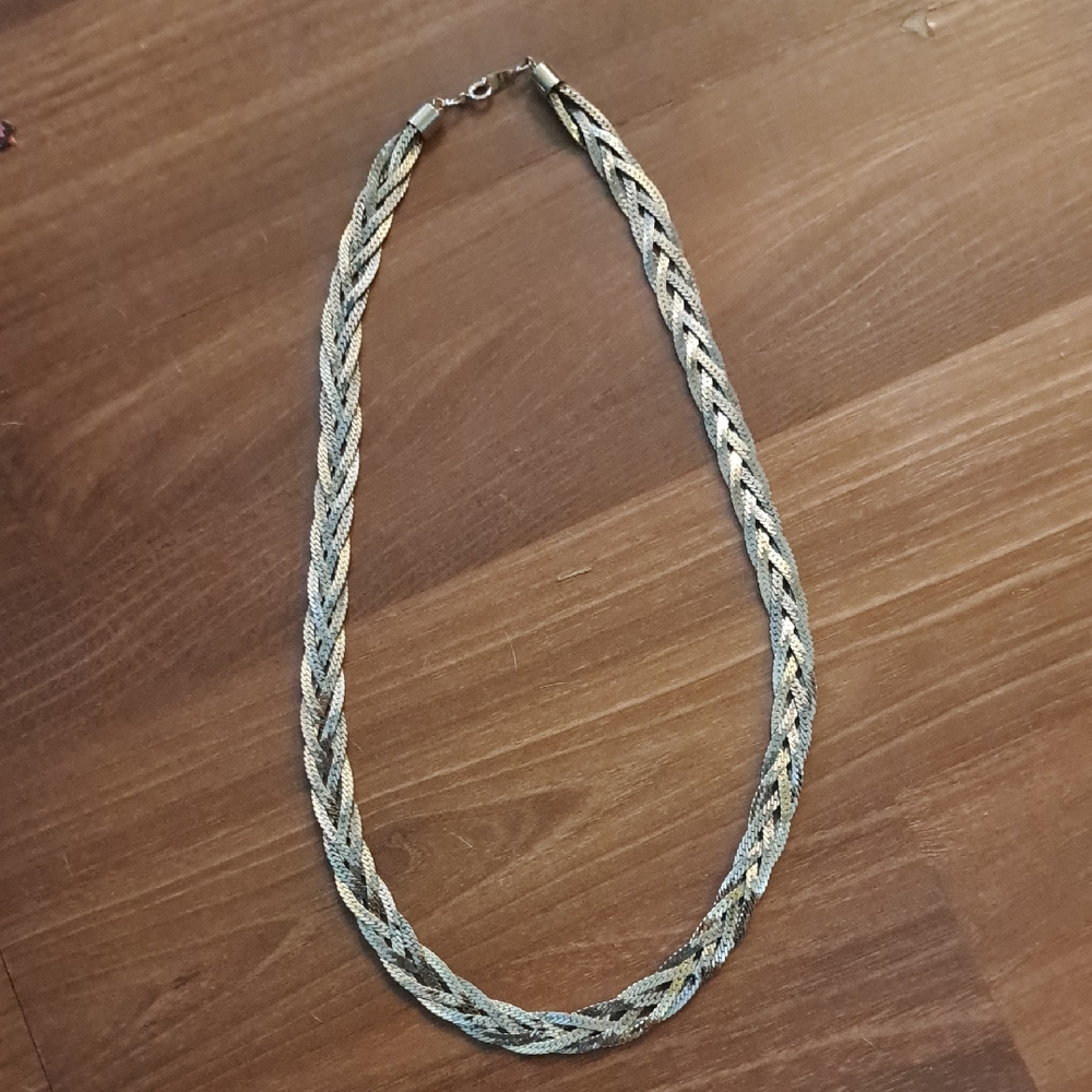 Elegant Silver Tone Braided Necklace